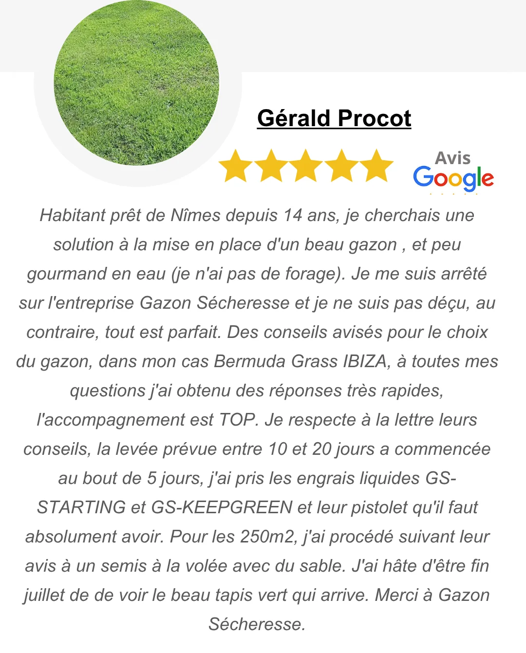 Client satisfait par GazonSecheresse Client satisfait par GazonSecheresse